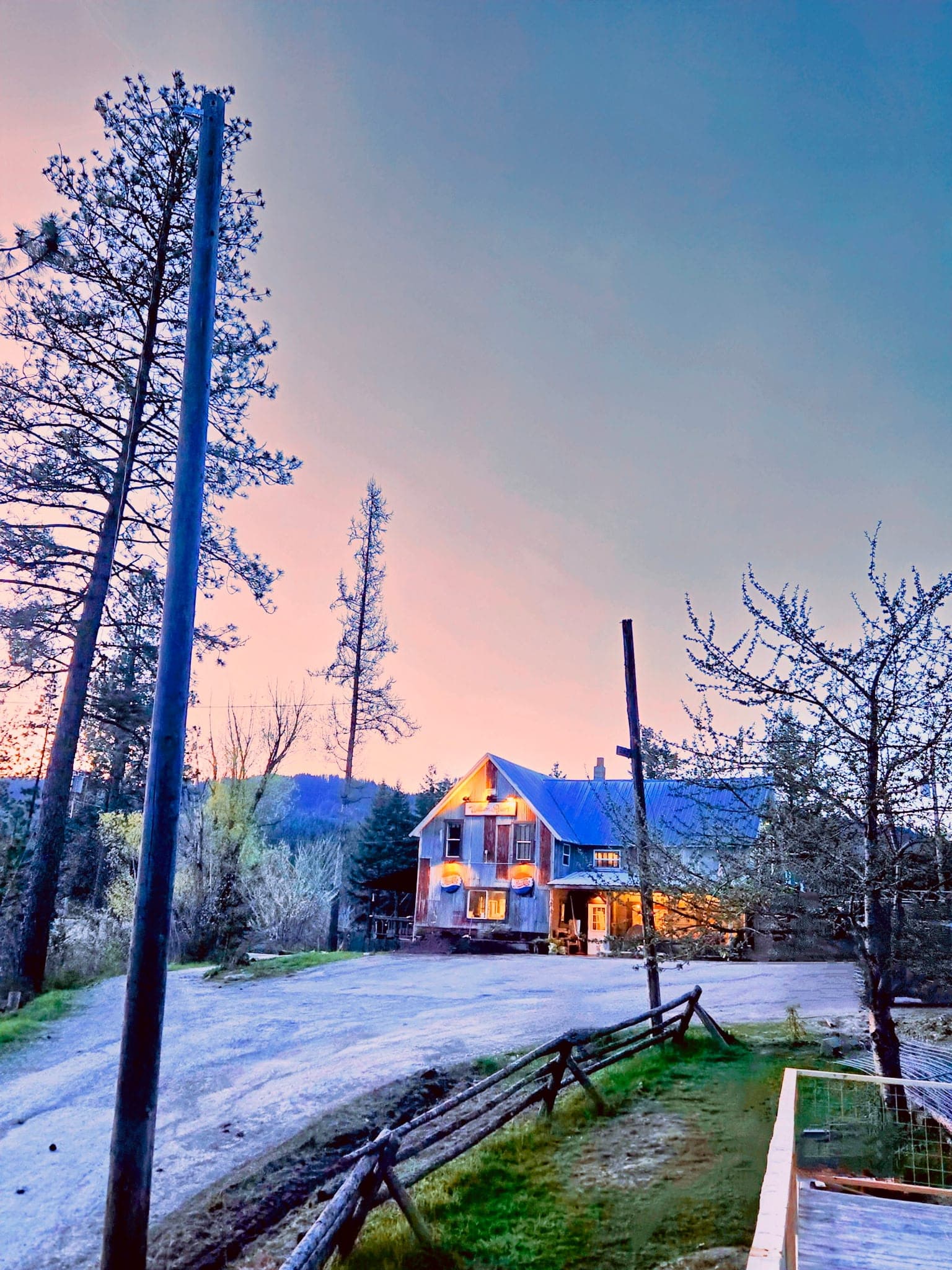 Watson's Lakefront Resort lodge at dawn on Rose Lake in Cataldo, Idaho
