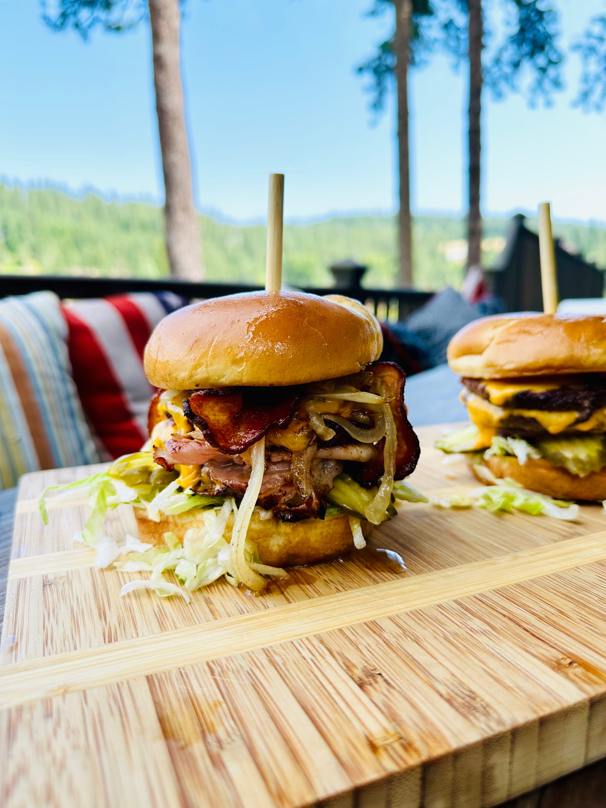 Burgers on the lakefront deck at Red's Tavern after a long ride on the Trail of the Coeur d'Alenes